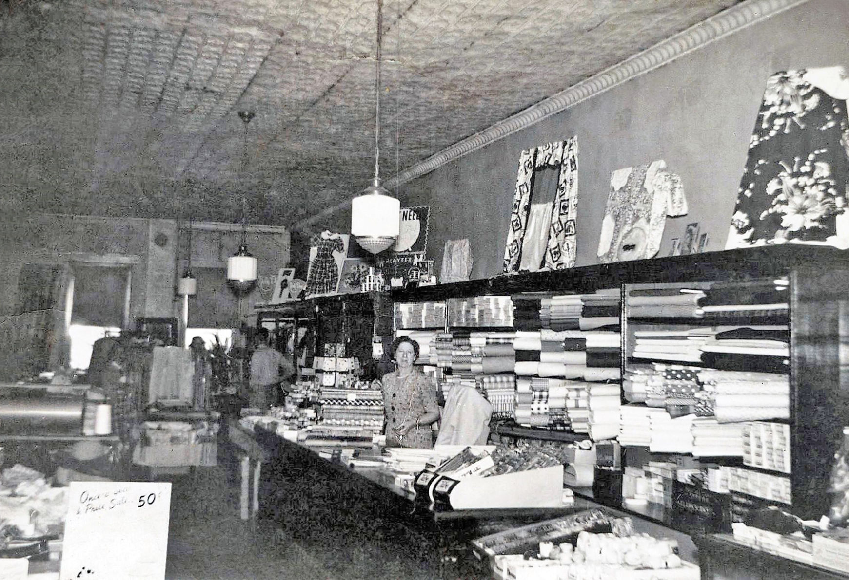 Wood floor and tin ceiling